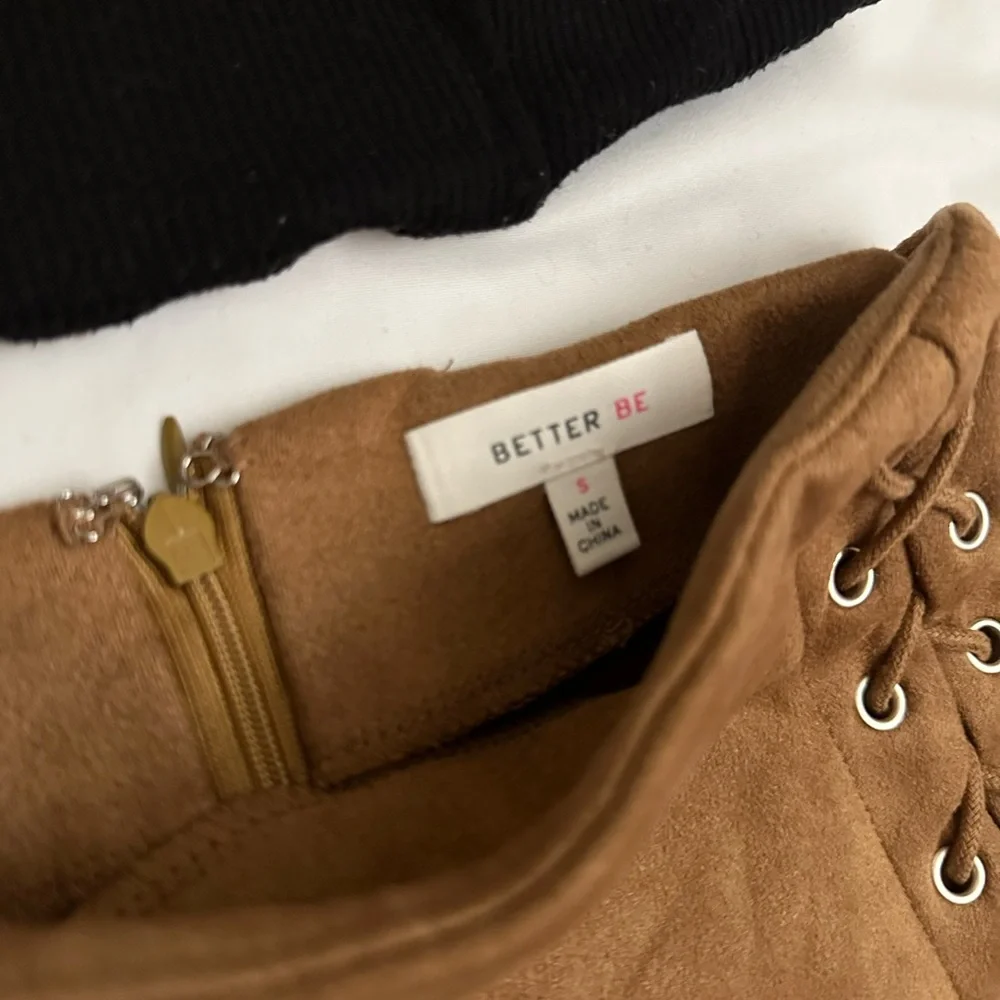 Brown Suede Like Material Skirt with Slit Lace Tie Size Small - Picture 4 of 4